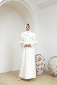 Ramadan Dubai Islamic elegante anteriore a sbuffo a maniche lunghe semplice <span class=keywords><strong>bianco</strong></span> musulmano Abaya <span class=keywords><strong>Kimono</strong></span> con cintura per le donne - Product Image 2