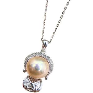 S925 Silver <b>Pendant</b> DIY Buddha Style <b>Small</b> Character <b>Necklace</b> with 10-11mm Beads 30714-Quality Loose Pearls Accessory - Product Image 5