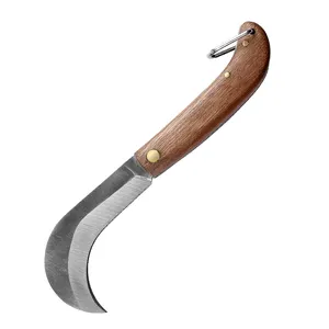 Paslanmaz çelik profesyonel mantar bıçağı oyma ahşap saplı bıçak Mini Sickle bahçe aracı kamp