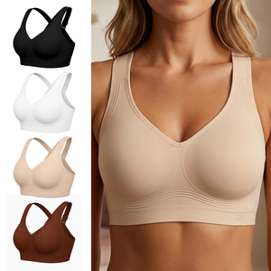 Soutien-gorge de sport sans armatures pour femme, dos nageur, bonnet complet, sans couture, respirant, en tricot de Spandex et Nylon, couleur unie, taille unique - Product Image 1