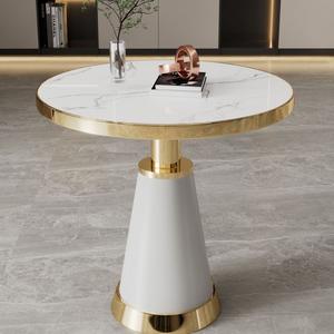 Modern Sintered Stone Round Accent <b>Table</b> Gold Trim Pedestal <b>Table</b> for Hotel & Home - Product Image 4