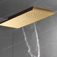 Robinet de douche mural dissimulé Kongmo de luxe moderne à double poignée, finition dorée, avec affichage LED effet pluie et cascade