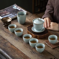 Service à thé en porcelaine Ru four kung fu, théière à thé, tasse de dégustation, en porcelaine Ru, peut être personnalisé, cadeaux du bureau