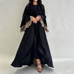 Sharut Turchia Elegante Caftano Personalizzato Modesto Abito da Donna Dubai Musulmano con Maniche a Volant Leopardate Kimono Aperto Abaya - Product Image 1