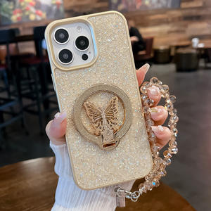 Diamant Papillon Titulaire Lanière Chaîne Smart Cell Shell Sans Fil Charge Mobile Téléphone Cas Couverture pour <span class=keywords><strong>iPhone</strong></span> 15 14 13 <span class=keywords><strong>12</strong></span> 11 - Product Image 3