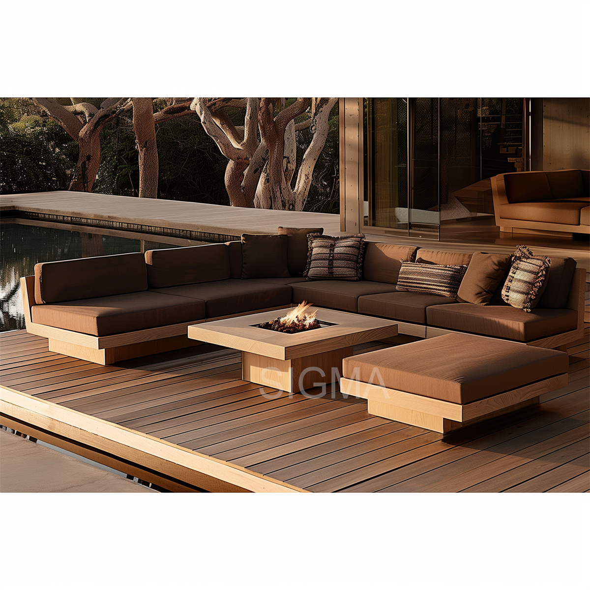 Modern Design Outdoor Furniture Teak Wood Frame Comfortable U-shape Garden Sofa Set
