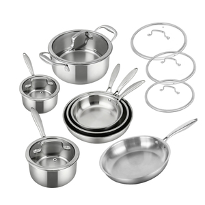 Tùy chỉnh hoàn toàn mạ triply 304/316 thép không gỉ Cookware Set không có lớp phủ không dính 3-ply nấu ăn nồi và chảo Set với Glass Nắp - Product Image 1