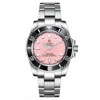 Montre mécanique analogique BLIGER 40MM pour homme PT5000 MIYOTA 8215, lunette en céramique rose, verre saphir, date, acier inoxydable, plongée