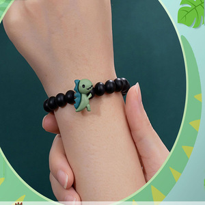 Grazioso braccialetto di ciondolo dinosauro in resina per bambini regolabile in pietra smerigliata nera con perline primo giorno di scuola braccialetti regali per ragazze ragazzi - Product Image 2
