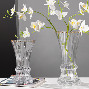 Arreglo floral para sala de estar, jarrón de cristal, <span class=keywords><strong>decoración</strong></span> de lirio rosa, jarrón de flores de mano transparente de lujo, <span class=keywords><strong>estilo</strong></span> <span class=keywords><strong>nórdico</strong></span> - Product Image 1