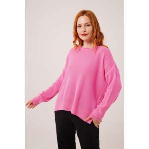 Suéter de Punto Casual Rosa para Mujer, Decoración a Rayas, Cierre de Botón, Logotipo Frontal, Invierno, Venta al por Mayor, Tejido Acanalado, Abertura Lateral Corta - Product Image 4