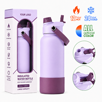 Bouteille d'eau sport isotherme de 1000 ml avec poignée, couvercle anti-fuite et large ouverture, en acier inoxydable, pour commandes personnalisées de marques
