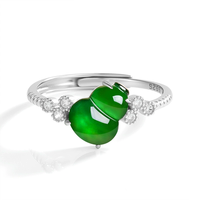 Ensemble de bagues en argent S925 plaqué rhodium avec jadeite naturelle de qualité A, en forme de lotus, de couleur verte et à graines de glace, style féminin, pour mariage et fête
