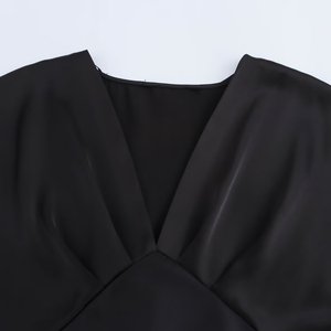 KAR & OT ZA 2025 primavera novità da donna abito <span class=keywords><strong>Midi</strong></span> a manica corta con scollo a V a trama satinata semplice 2330399 - Product Image 6
