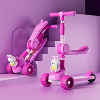 Trottinette pliable à 3 roues en plastique pour enfants avec lumières et musique, hauteur réglable - Jouet d'extérieur pour enfants de 3 ans et plus