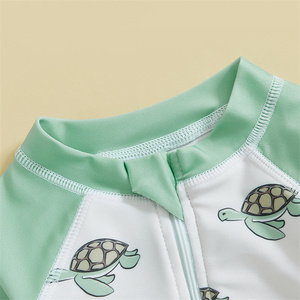Traje de baño de manga larga con estampado de tortuga, cocotero, velero, cuello simulado, cremallera, para niños pequeños, 1 unidad - Product Image 4