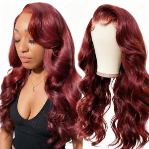Perruque 99J 13x4 Lace Front Water Body Wave 100% <span class=keywords><strong>Cheveux</strong></span> Humains Vierges Remy Noir Bourgogne Rouge Vin Double Trame Faite à la Machine Pré-Pluckée - Product Image 1