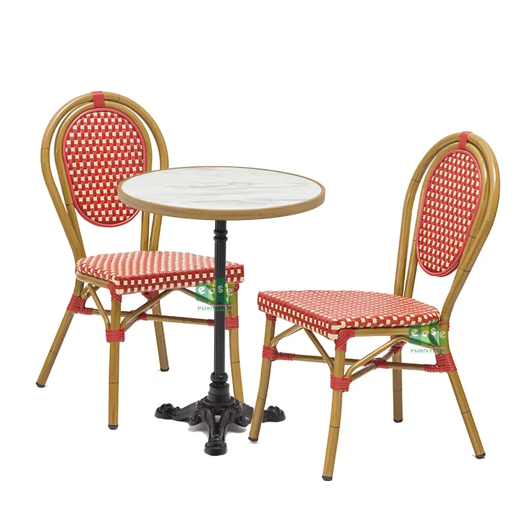EASE outdoor restaurant furniture rattan french bistro sets red color (E6060 + E9600THR1)