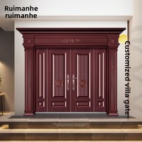 Puertas de Seguridad de Entrada para Casa o Villa, Diseño Chino Personalizable, Aleación de Zinc y Hierro, Anti-Robo, Estilo Rústico