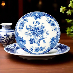 Assiette en céramique bleue et blanche pour la restauration, vaisselle en porcelaine, vaisselle en os de Chine, céramiques du Shanxi - Product Image 2