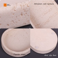 Plateau de salle de bain ovale beige en résine personnalisé certifié BSCI pour la maison et l'hôtel, rangement pour salle de bain, travertin poli