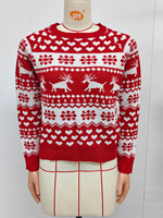 Pull Jacquard Femme Hiver Noël Motif Renne Dessin Animé Nouveauté Tricoté Col Rond Manches Longues Haut de Fête pour Fêtes de Fin d'Année Vente en Gros