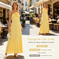 Robe longue maxi pour femme à fleurs 3D, dos nu, sans manches, texture froissée, bretelles réglables, pour soirée, plage, décontractée, robe d'été pour femme