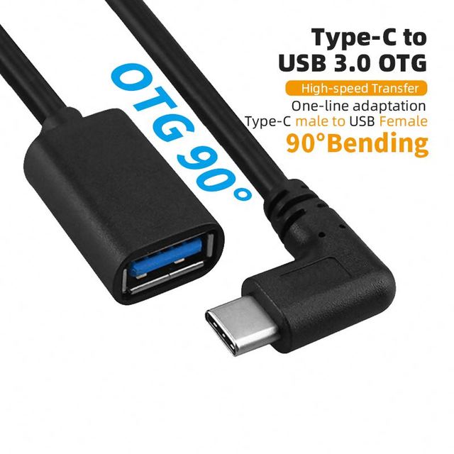 Hot Sale Wholesale 90 Degree Down Angled USB 3.0 OTG Adapter Cable for Xiaomi Redmi Note Series and All Type C Mobile Phones
