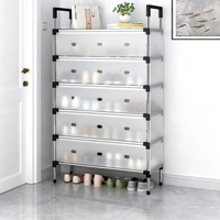 Étagère à chaussures à 5 niveaux avec portes, cadre métallique anti-poussière, organisateur avec poignées de transport pour entrée, couloir, placard
