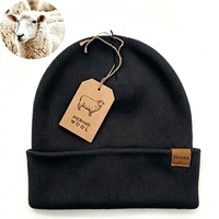 Bonnets en laine mérinos personnalisés avec étiquette en cuir pour hommes et femmes, doux, chauds, tricotés, pour l'hiver