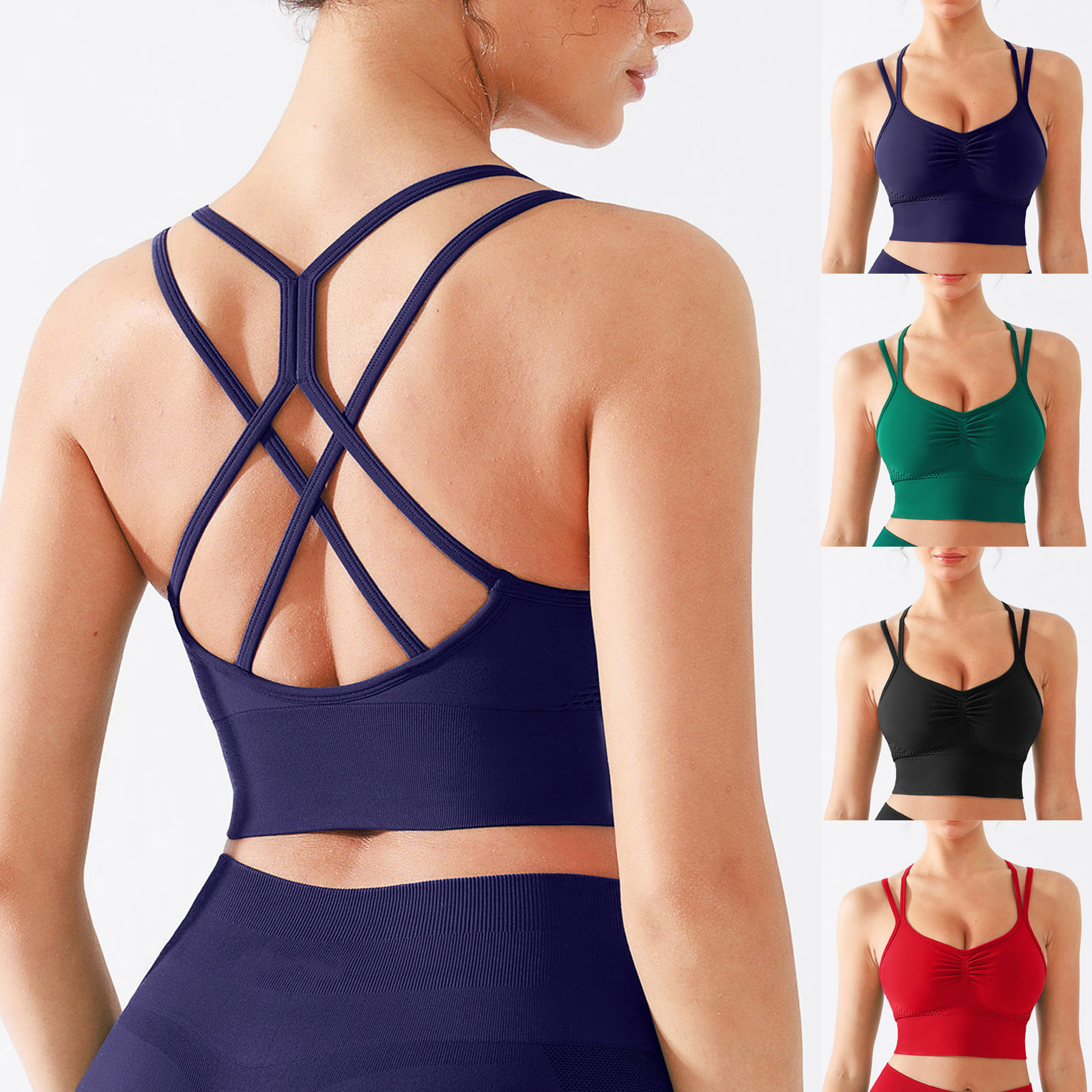 Vractive Wrinkle Style Women's Sports Bra Breathable Eco-Friendly Seamless Spandex/Nylon Plus Size Medium Support V-neck