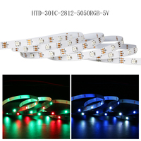 Tira de Luces LED RGBW Inteligente Direccionable USB 5V 5050 con PCB Impermeable WS2812B, 5 Metros Cortables, Clasificación IP65, Garantía de 3 Años