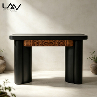 Table console noire de luxe de style nordique pour salon de villa, table décorative en placage de bois de ronce pour couloir d'hôtel, mobilier de hall d'entrée