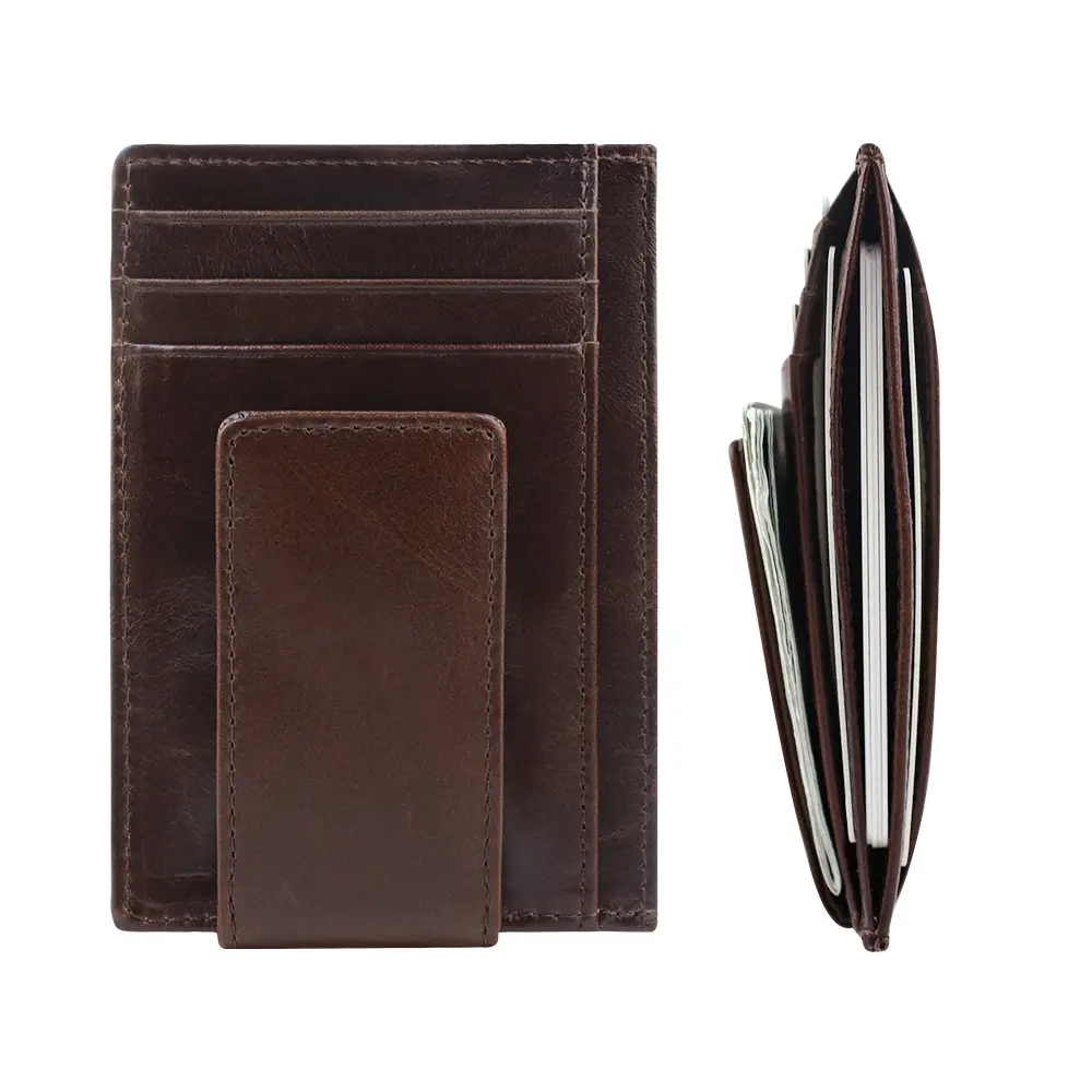 Portacarte di lusso con fermasoldi in pelle porta carte di credito business in pelle portafoglio sottile con fermasoldi