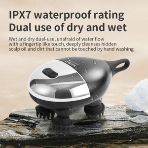 Portable <b>Electric</b> Meridian Brush <b>Waterproof</b> Kneading Handheld Scalp Massager Deep Kneading Vibration Red Light Head Massager - Product Image 3