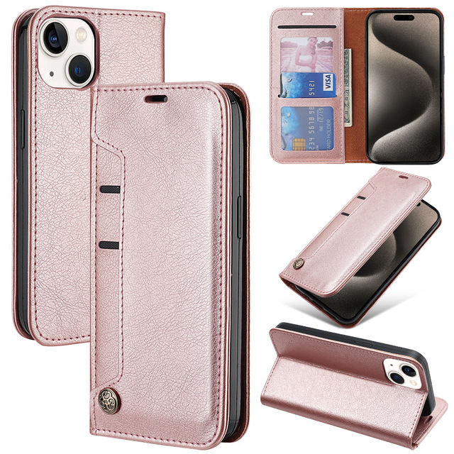 Leather Phone case for 16 Pro Minimalist Flip-style Wallet case with Card Slots and Magnetic Kickstand