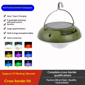 Solar USB Rechargeable <b>Camping</b> <b>Lantern</b> 9 Modes <b>LED</b> Tent Light with Music, Waterproof Portable Hanging Emergency Light - Product Image 3