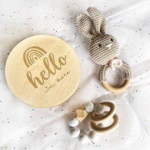 Recién nacido Hello <span class=keywords><strong>World</strong></span> Birth Letrero de madera Baby Age Milestone Card Discos de madera Baby Mensual Milestone Cards - Product Image 6