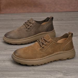 Chaussures à lacets pour hommes en cuir véritable, bout rond, semelle extérieure en caoutchouc, style confortable pour la marche - Product Image 3