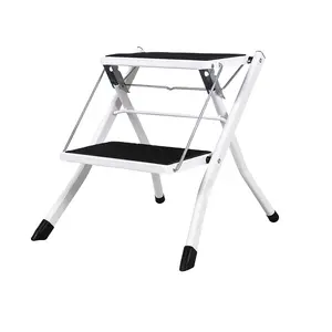 Household 2 Step foldable easy store step ladder and chair combination step ladder steel frame pp mat 7020