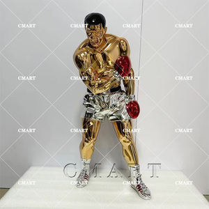Grande statue de boxeur Ali en chrome sur mesure grandeur nature, sculpture d'athlètes en électroplaqué, art pop, ornements de sportifs célèbres - Product Image 4