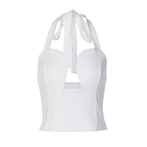 Top Corto Sexy <span class=keywords><strong>Blanco</strong></span> sin Mangas con Cuello Halter y Espalda Descubierta para Mujer, Estilo Corsé, Ideal para Fiestas, Clubes y Uso Urbano - Camisola 3546 - Product Image 6