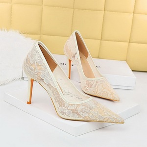 Chaussures de mode pour femmes 2024 Nouveauté Été Escarpins en maille couleur vin à talons hauts pour mariage - Product Image 6