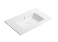 Lavabo Rectangular Moderno de Cerámica Blanca Pulida con Borde Delgado, Montaje de Grifo de un Solo Orificio, Fácil de Limpiar, para Encimera