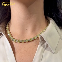 Collier tennis ovale de luxe en or 10K avec diamants jaunes de laboratoire, serti de pierres, certifié IGI, bijoux fins pour femme