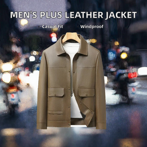 Veste en cuir PU personnalisée pour homme, col rabattu, coupe classique, coupe-vent, respirante, vêtement d'extérieur décontracté pour l'automne et l'hiver - Product Image 2