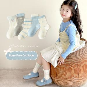 WZ57 2025 Otoño Invierno calcetines para niños pequeños dulces calcetines de tubo de hilo doble clase calcetines de algodón peinado <span class=keywords><strong>sin</strong></span> hueso para niñas - Product Image 1