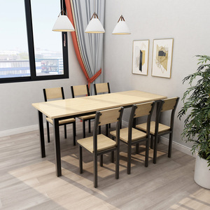 Phong Cách Hiện Đại Rắn Gỗ Nhà Hàng Đồ Nội Thất Trường Căng tin Ăn Bàn Ghế Đặt Với Khung Sắt Cho 4-8 Người - Product Image 3