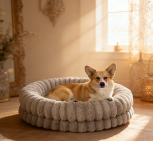 Lit pour <span class=keywords><strong>chien</strong></span> en forme de donut de taille moyenne de luxe, <span class=keywords><strong>coussin</strong></span> en fourrure de flanelle amovible, lavable et antidérapant - Product Image 4