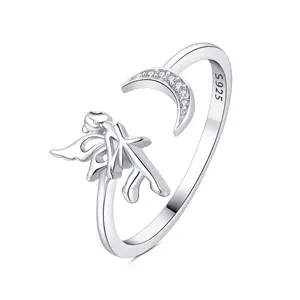 Cincin Perhiasan halus kualitas tinggi 925 perak murni zirkonia kubik CZ Bulan elf cincin terbuka dapat disesuaikan